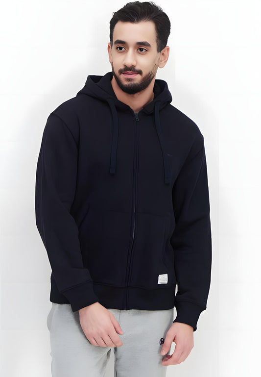 Men's Solid Zip Hoodie, Navy Blue