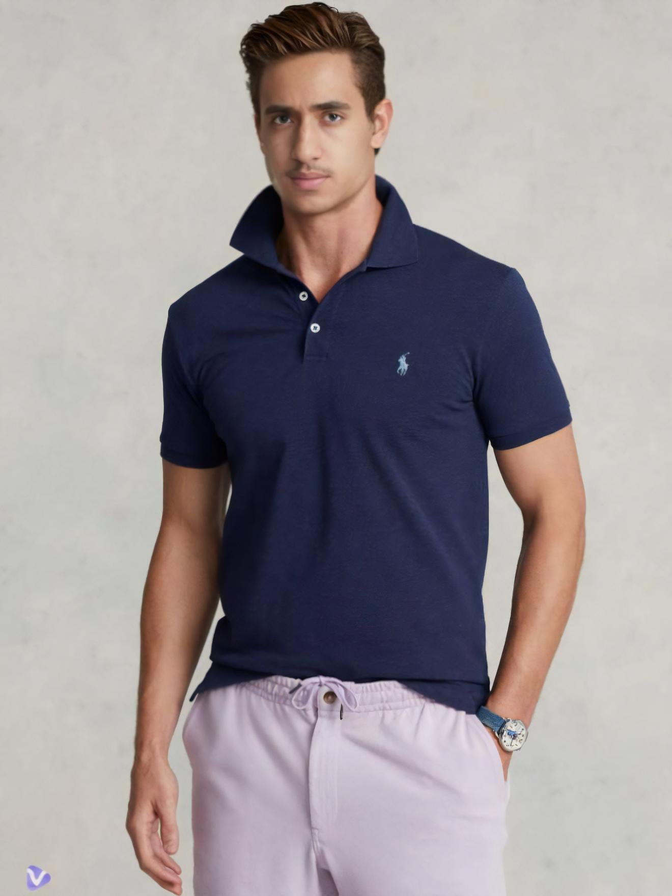 Men's Custom Slim Fit stretch cotton Polo Shirt, Navy – Brands Price Less