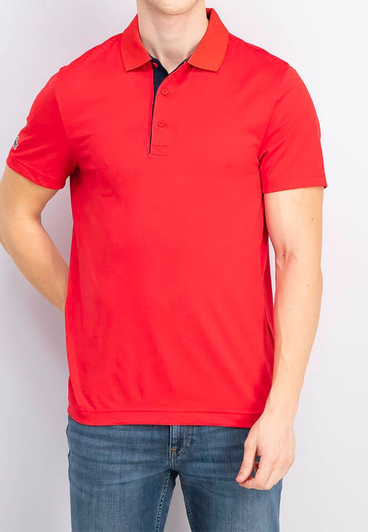 Men's  Regular Fit Ribbed Collar Short Sleeves Polo, Red