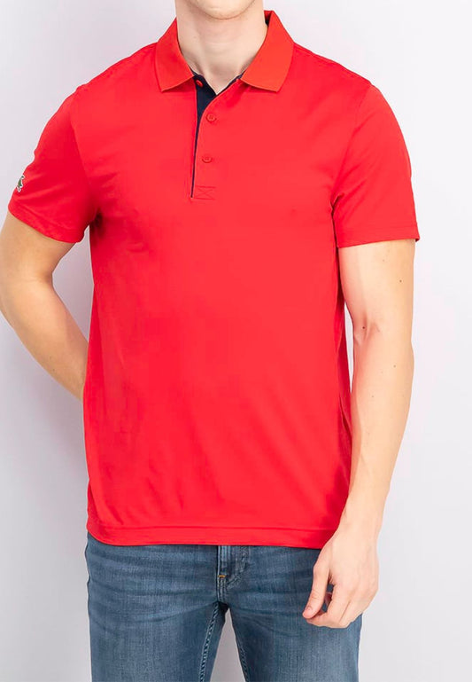 Men's Regular Fit Ribbed Collar Short Sleeves Polo, Red
