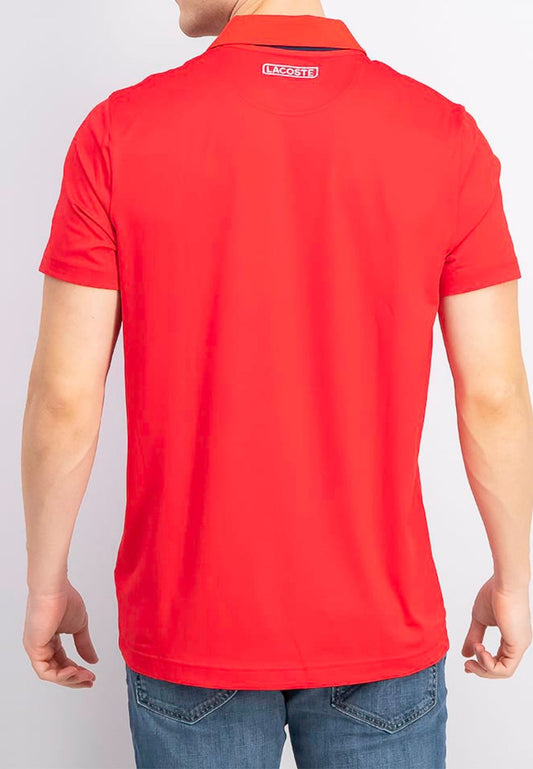 Men's  Regular Fit Ribbed Collar Short Sleeves Polo, Red