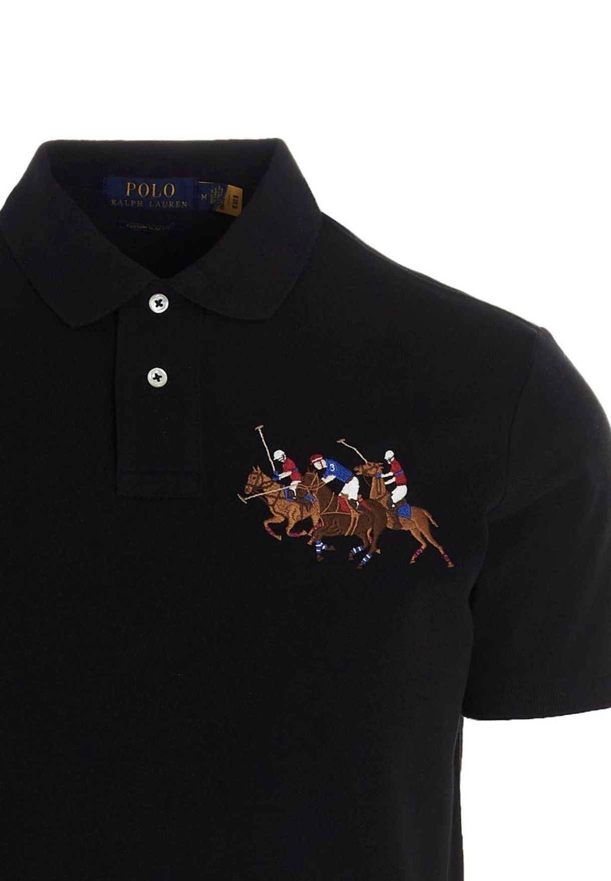 Men's Custom Slim Fit Triple-pony Polo Shirt, Black