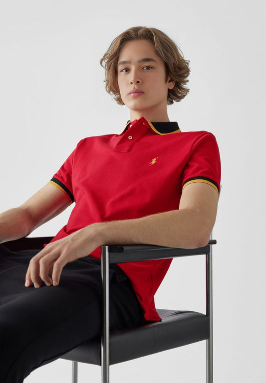 Men's Custom Slim Fit Lunar Tip Polo Shirt, Red