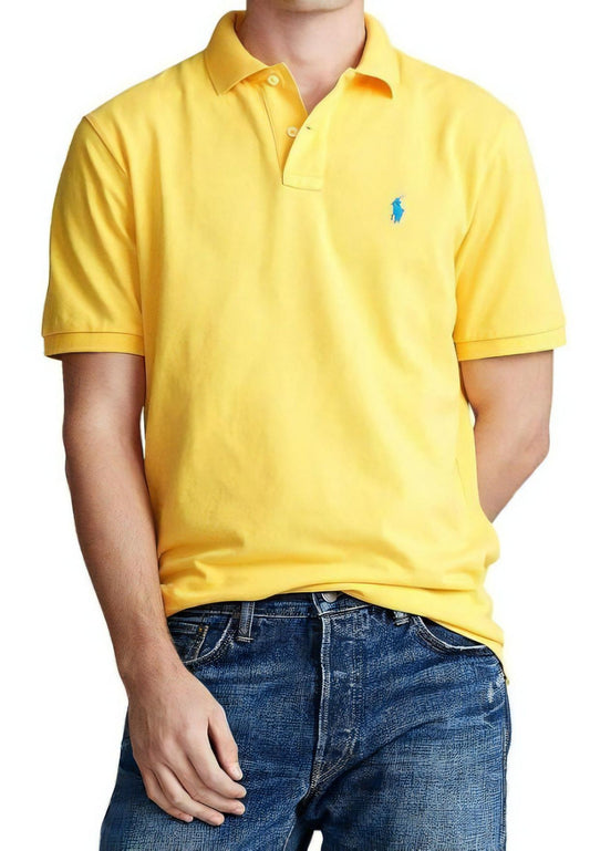 Men's Classic Fit Cotton Mesh Polo Shirt,  yellow