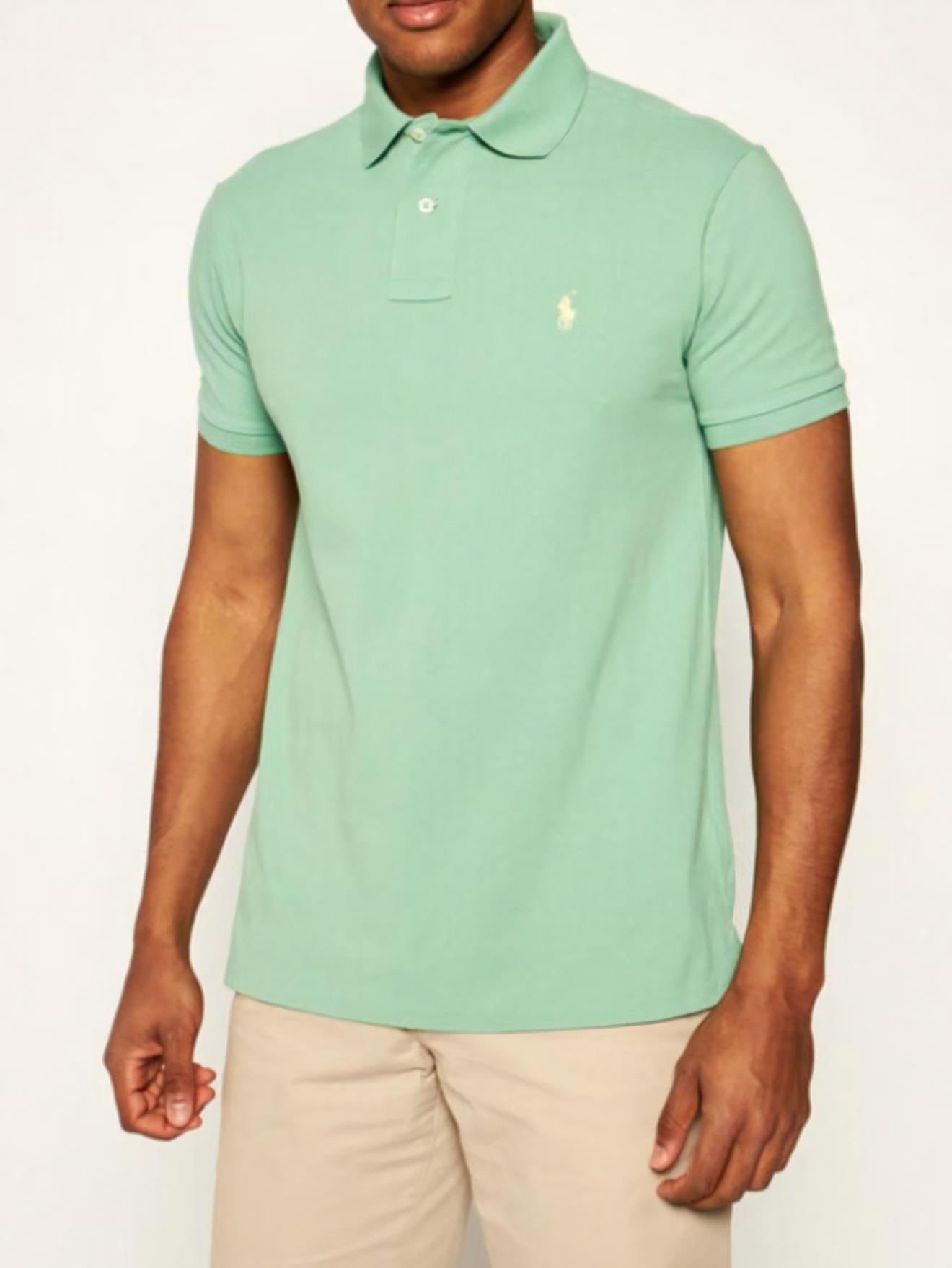 Men's Custom Slim Fit player logo pique polo Shirt, Light green ...