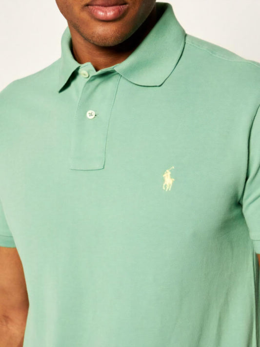 Men's Custom Slim Fit player logo pique polo Shirt, Light green