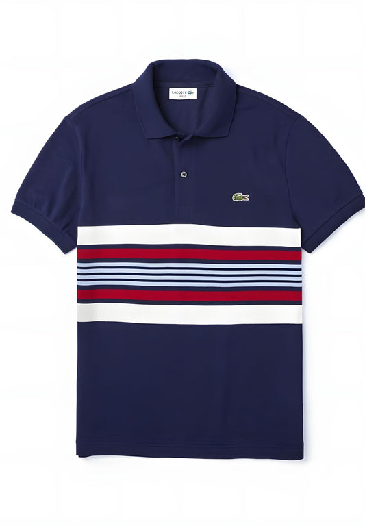 Men's Slim Fit Striped Color Block Polo Shirts, NAVY BLUE