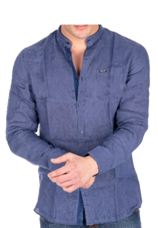 Men's Linen Band Collar Regular Fit Shirt