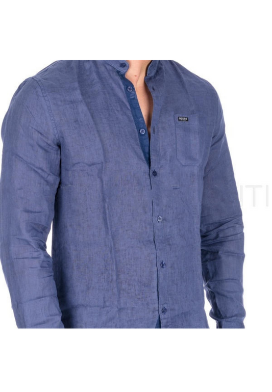 Men's Linen Band Collar Regular Fit Shirt