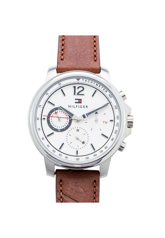 Sport Watch with Light Brown Flag Leather Strap