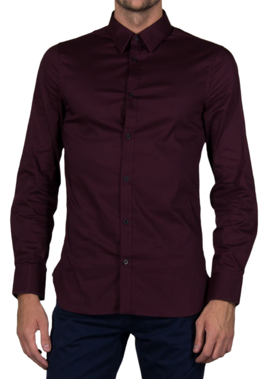 Men's long-sleeved shirt in stretch cotton